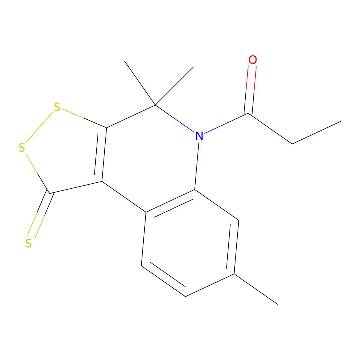1-(4,4,7-trimethyl-1-thioxo-1,4-dihydro-5H-[1,2]dithiolo[3,4-c]quinolin-5-yl)propan-1-one molecular structure, CAS 384799-27-3