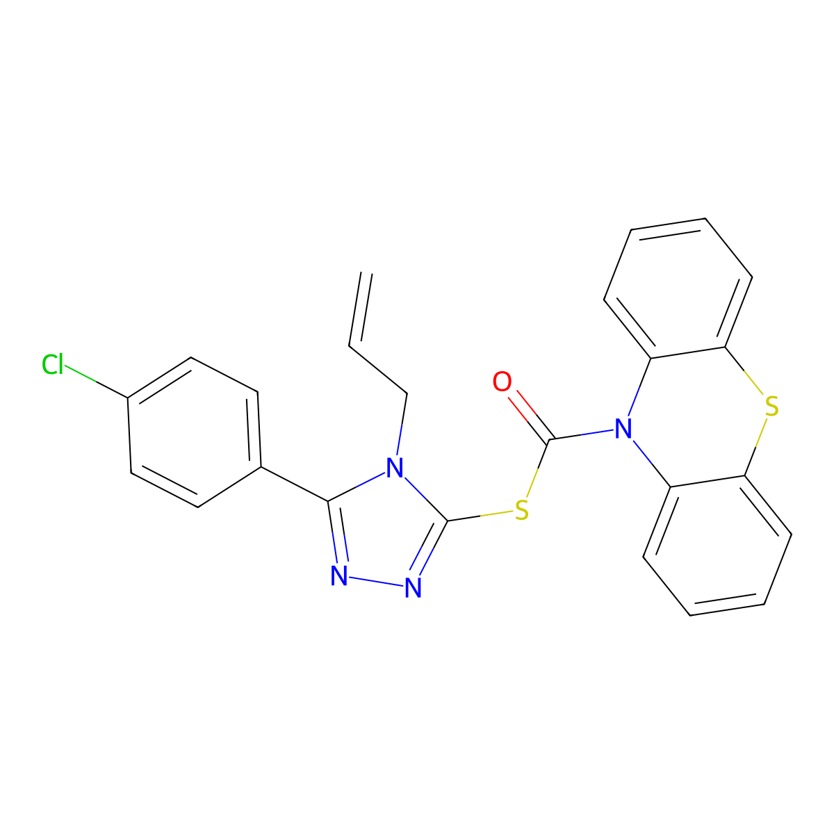 S-[5-(4-chlorophenyl)-4-(prop-2-en-1-yl)-4H-1,2,4-triazol-3-yl] 10H-phenothiazine-10-carbothioate molecular structure, CAS 384799-47-7