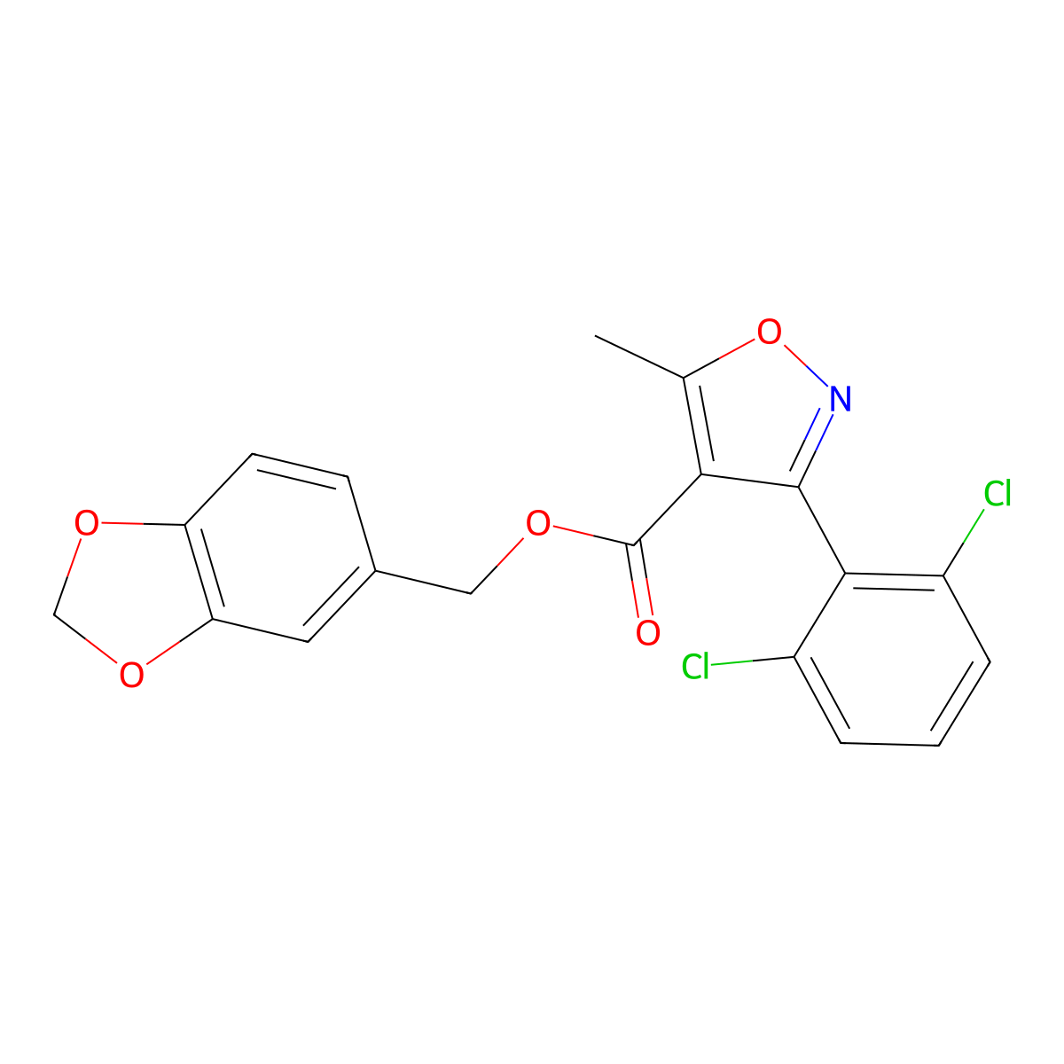 1,3-Benzodioxol-5-ylmethyl 3-(2,6-dichlorophenyl)-5-methyl-1,2-oxazole-4-carboxylate molecular structure, CAS 384799-61-5