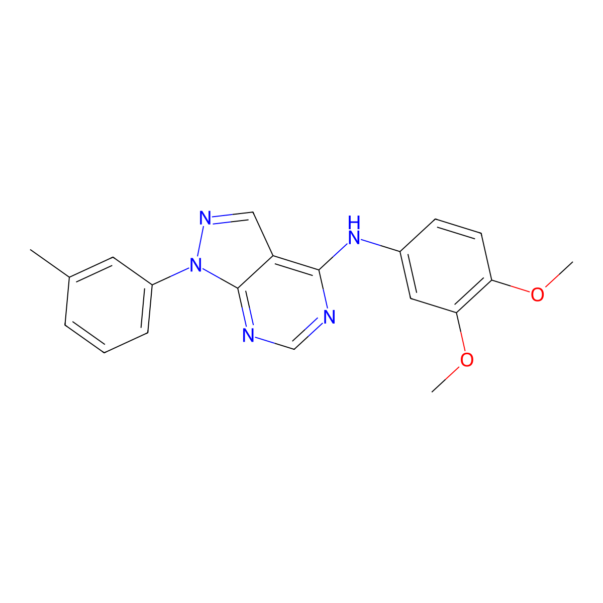 N-(3,4-dimethoxyphenyl)-1-(3-methylphenyl)-4-pyrazolo[3,4-d]pyrimidinamine molecular structure, CAS 384799-62-6