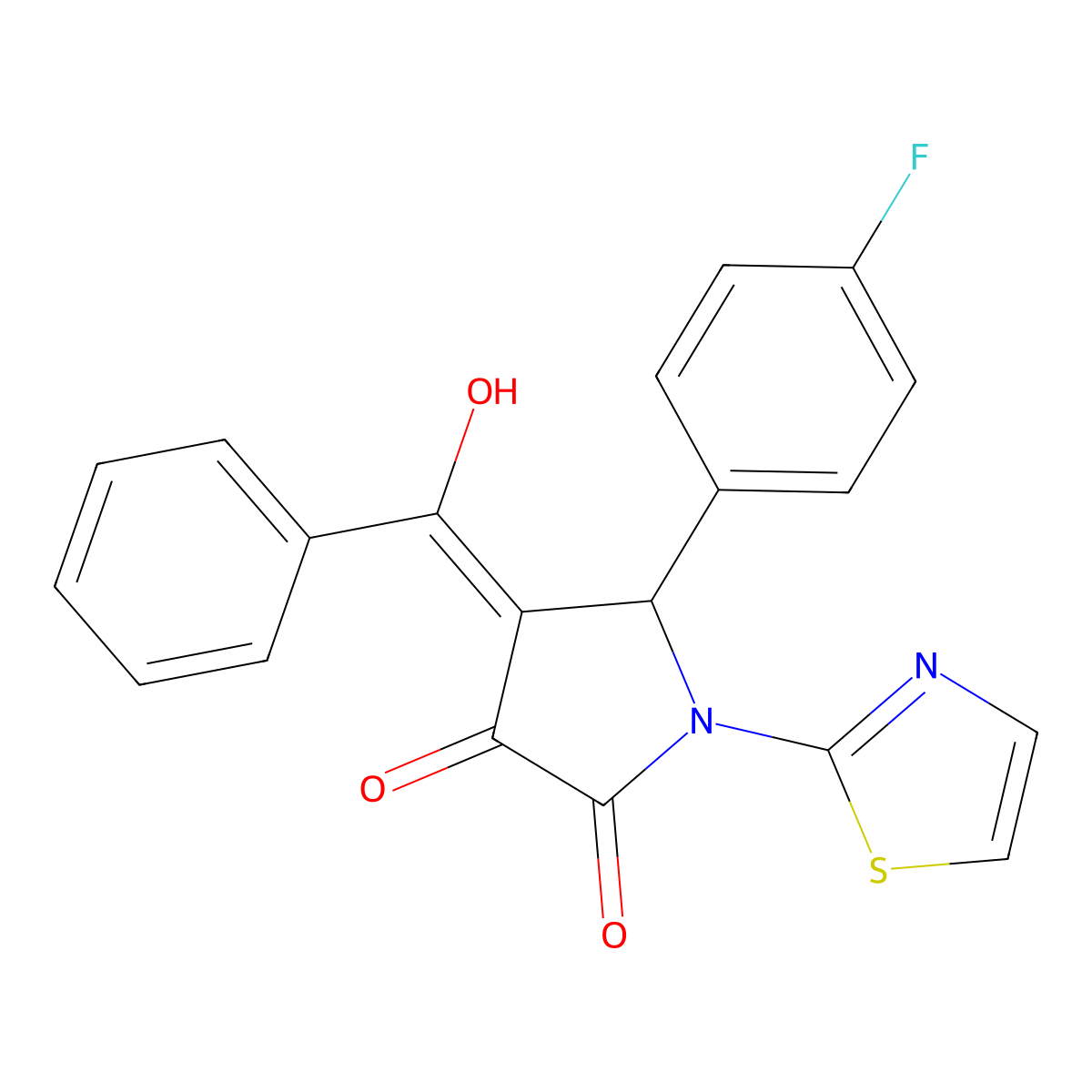 4-benzoyl-5-(4-fluorophenyl)-3-hydroxy-1-(1,3-thiazol-2-yl)-2,5-dihydro-1H-pyrrol-2-one molecular structure, CAS 384800-00-4