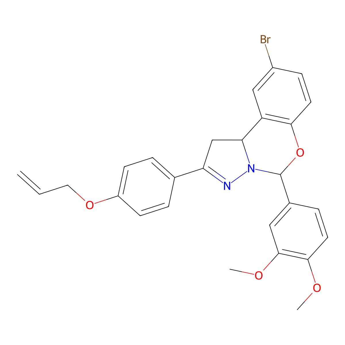 9-Bromo-5-(3,4-dimethoxyphenyl)-2-[4-(prop-2-en-1-yloxy)phenyl]-1,10b-dihydropyrazolo[1,5-c][1,3]benzoxazine molecular structure, CAS 384800-01-5