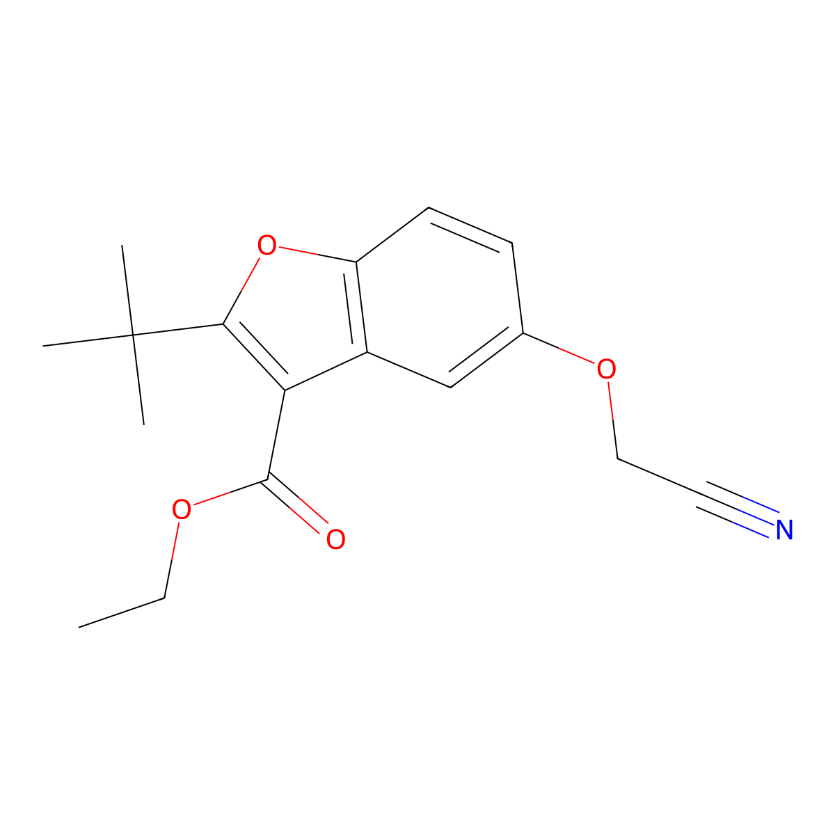 Ethyl 2-tert-butyl-5-(cyanomethoxy)-1-benzofuran-3-carboxylate molecular structure, CAS 384800-06-0