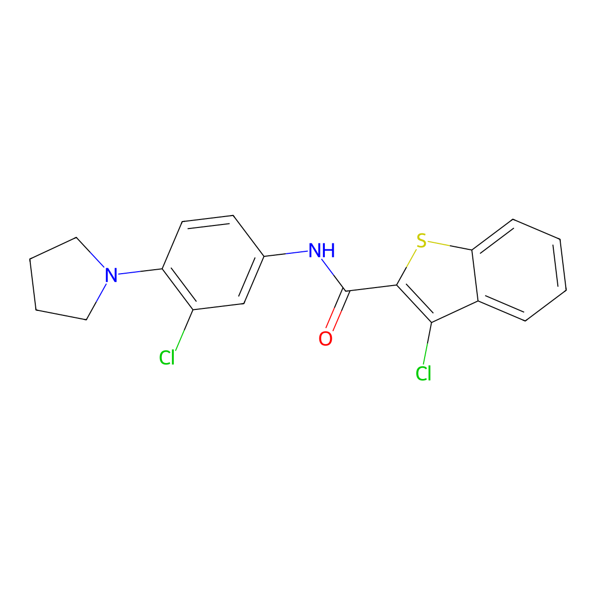 3-chloro-N-(3-chloro-4-pyrrolidin-1-ylphenyl)-1-benzothiophene-2-carboxamide molecular structure, CAS 384800-24-2