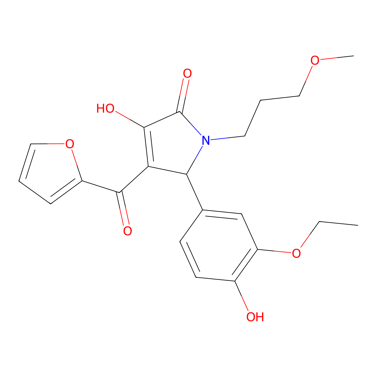 (4E)-5-(3-ethoxy-4-hydroxyphenyl)-4-[furan-2-yl(hydroxy)methylidene]-1-(3-methoxypropyl)pyrrolidine-2,3-dione molecular structure, CAS 384800-35-5