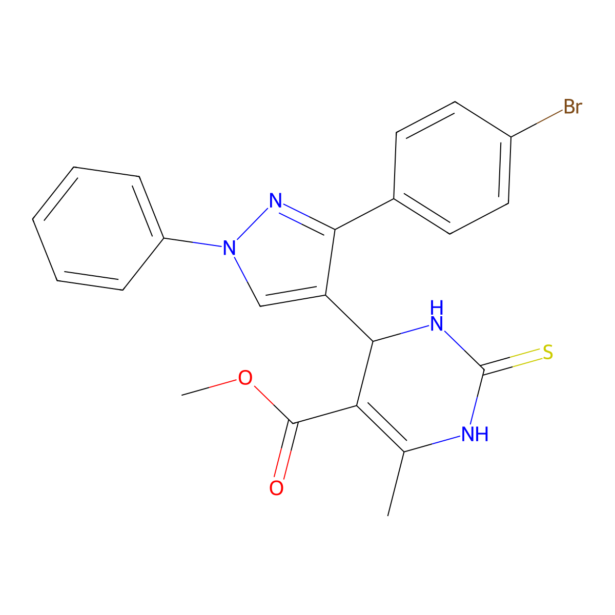 methyl 4-[3-(4-bromophenyl)-1-phenyl-1H-pyrazol-4-yl]-6-methyl-2-thioxo-1,2,3,4-tetrahydropyrimidine-5-carboxylate molecular structure, CAS 384800-37-7