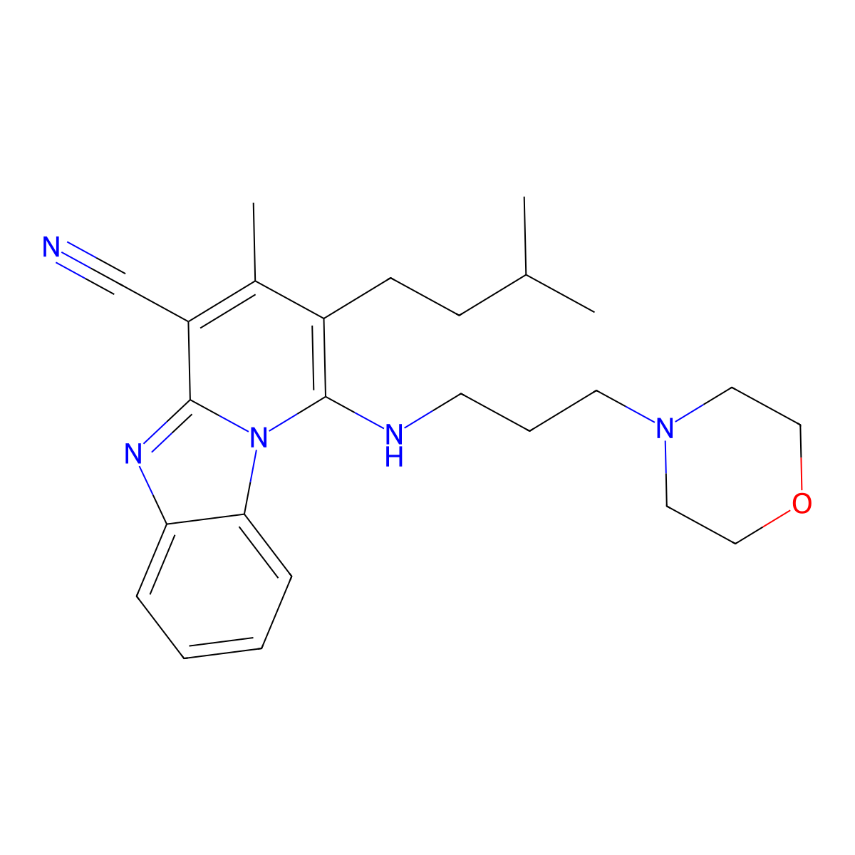 2-Isopentyl-3-methyl-1-{[3-(4-morpholinyl)propyl]amino}pyrido[1,2-A]benzimidazole-4-carbonitrile molecular structure, CAS 384800-38-8