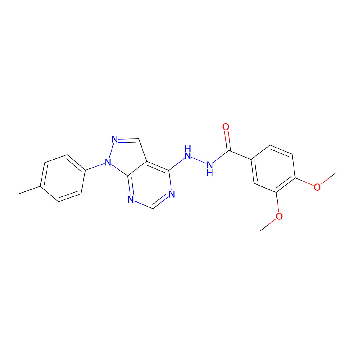3,4-dimethoxy-N'-[1-(4-methylphenyl)-1H-pyrazolo[3,4-d]pyrimidin-4-yl]benzohydrazide molecular structure, CAS 384800-55-9