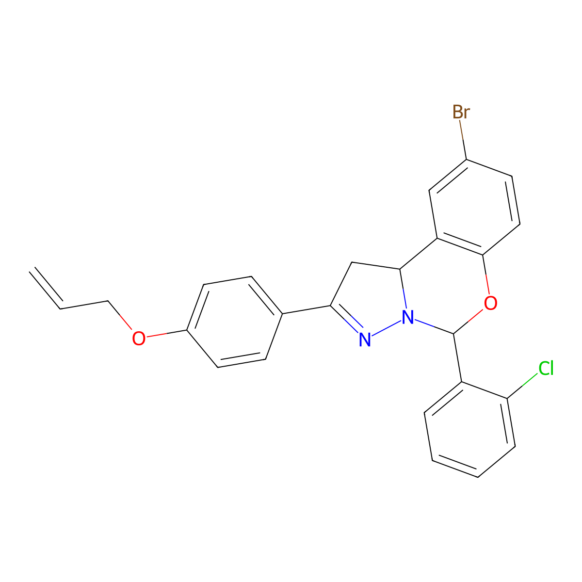 9-Bromo-5-(2-chlorophenyl)-2-[4-(prop-2-en-1-yloxy)phenyl]-1,10b-dihydropyrazolo[1,5-c][1,3]benzoxazine molecular structure, CAS 384800-61-7