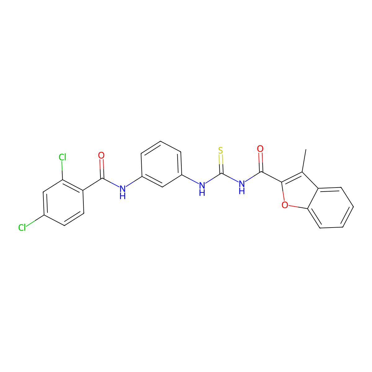 N-[[3-[(2,4-dichlorobenzoyl)amino]phenyl]carbamothioyl]-3-methyl-1-benzofuran-2-carboxamide molecular structure, CAS 384800-70-8