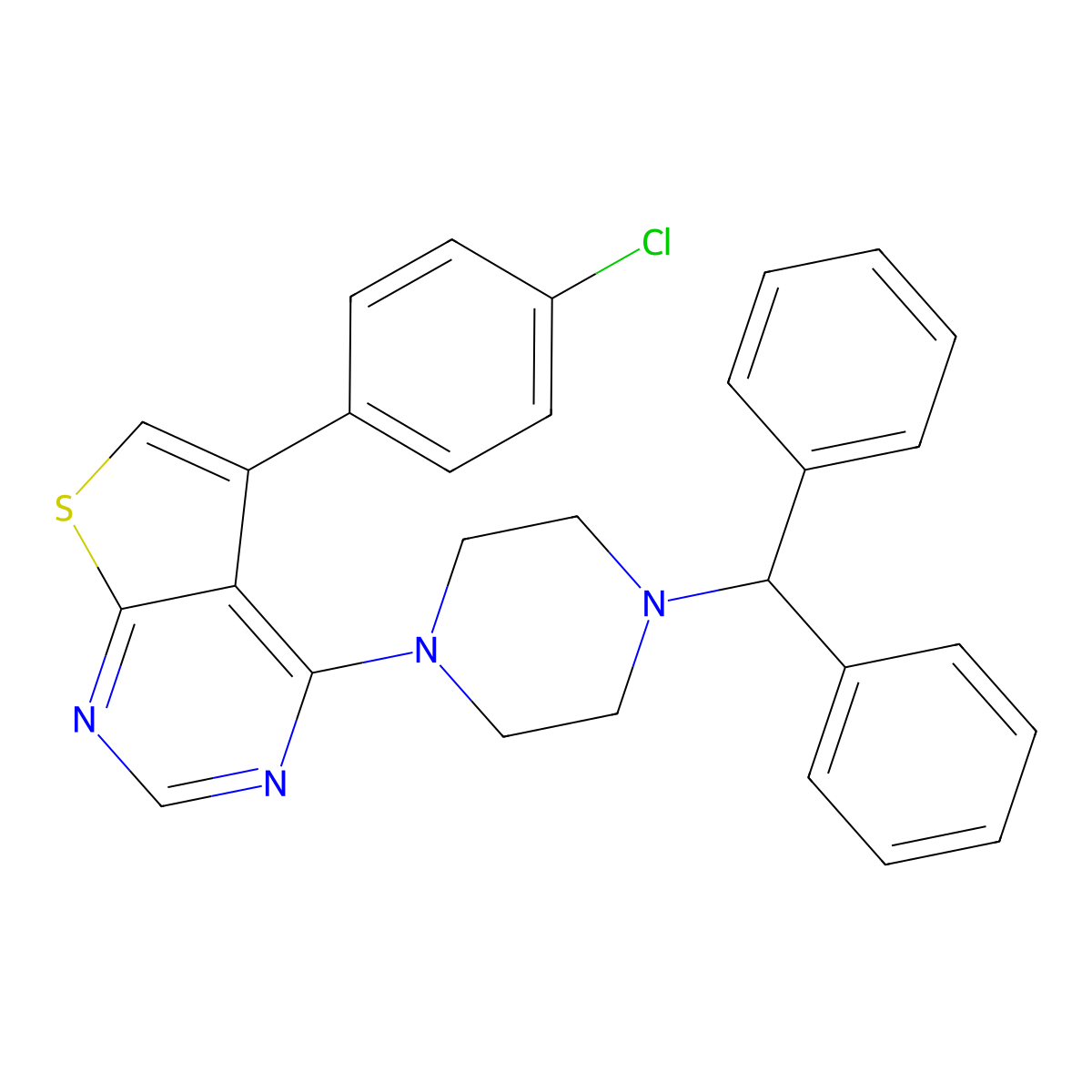 5-(4-Chlorophenyl)-4-[4-(diphenylmethyl)piperazin-1-yl]thieno[2,3-d]pyrimidine molecular structure, CAS 384800-74-2