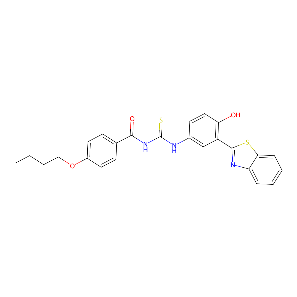 N-{[3-(1,3-benzothiazol-2-yl)-4-hydroxyphenyl]carbamothioyl}-4-butoxybenzamide molecular structure, CAS 384801-00-7