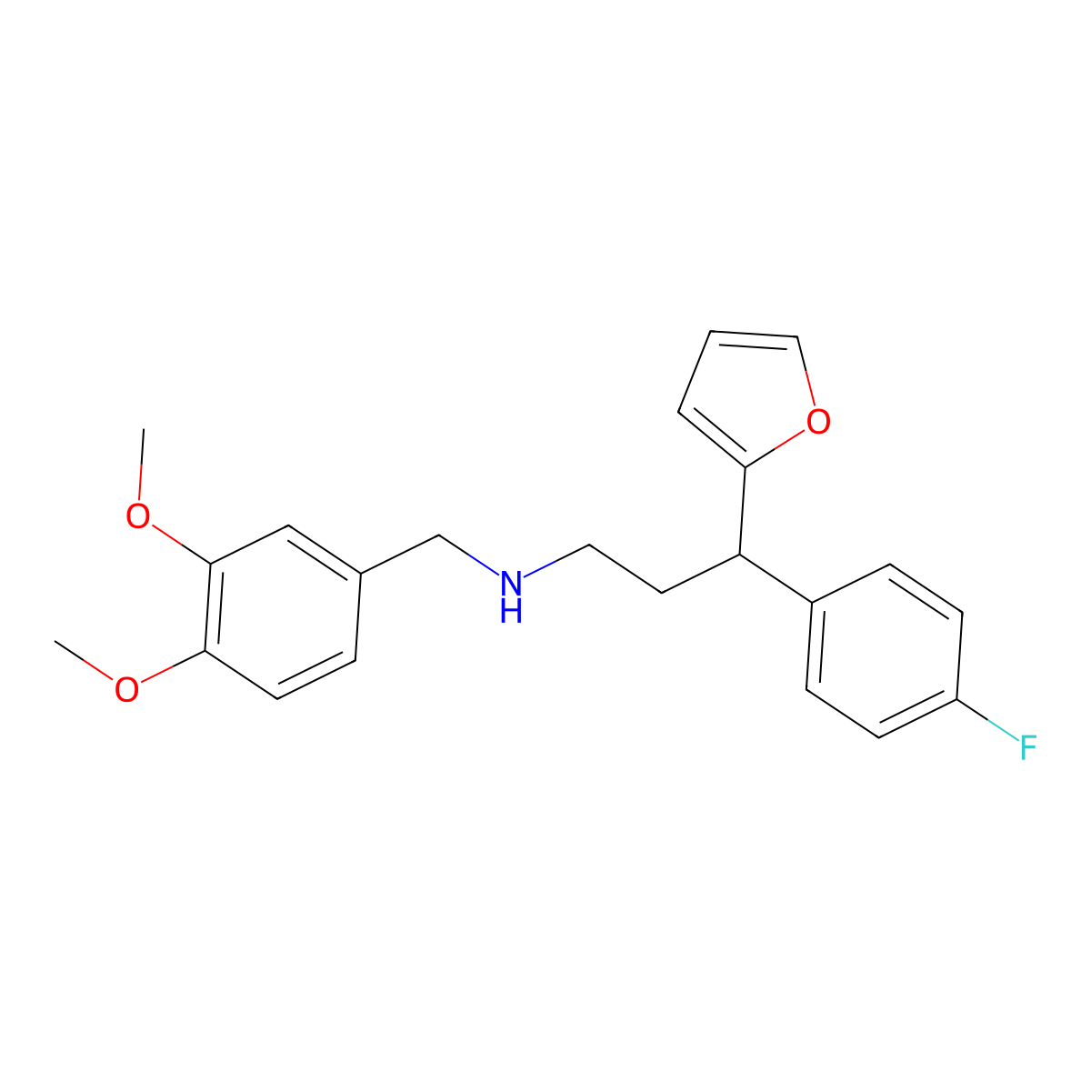 N-[(3,4-dimethoxyphenyl)methyl]-3-(4-fluorophenyl)-3-(furan-2-yl)propan-1-amine molecular structure, CAS 384801-02-9