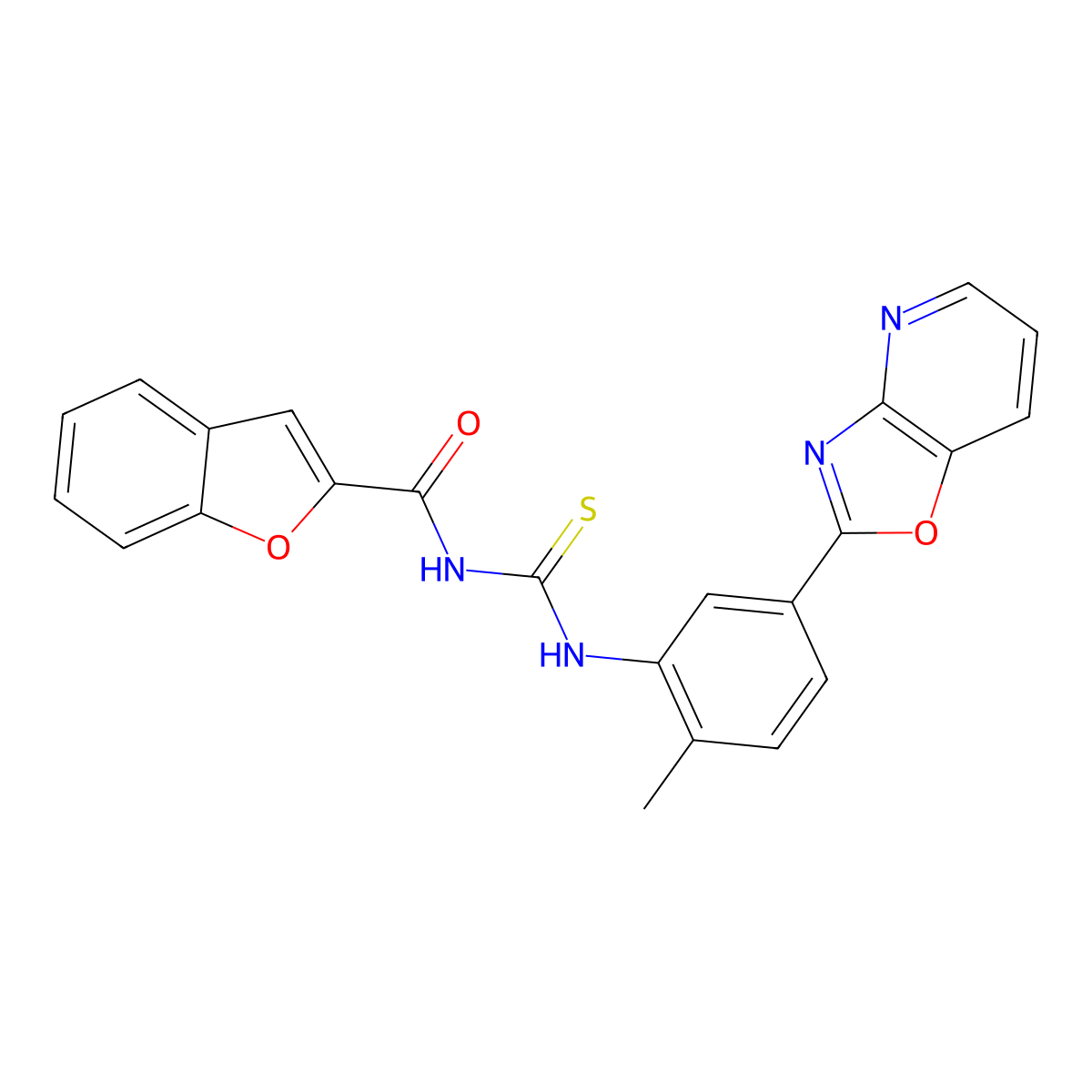N-[[2-methyl-5-([1,3]oxazolo[4,5-b]pyridin-2-yl)phenyl]carbamothioyl]-1-benzofuran-2-carboxamide molecular structure, CAS 384801-13-2