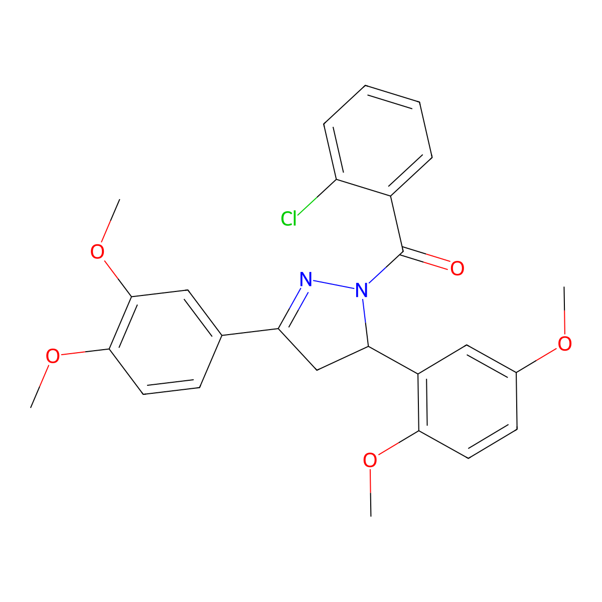 (2-chlorophenyl)(5-(2,5-dimethoxyphenyl)-3-(3,4-dimethoxyphenyl)-4,5-dihydro-1H-pyrazol-1-yl)methanone molecular structure, CAS 384801-30-3