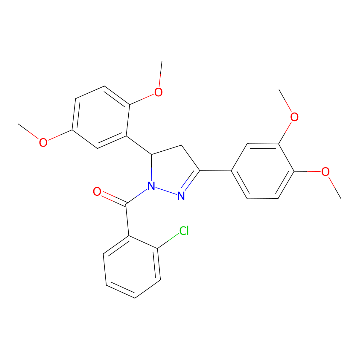 (2-chlorophenyl)(5-(2,5-dimethoxyphenyl)-3-(3,4-dimethoxyphenyl)-4,5-dihydro-1H-pyrazol-1-yl)methanone molecular structure, CAS 384801-30-3