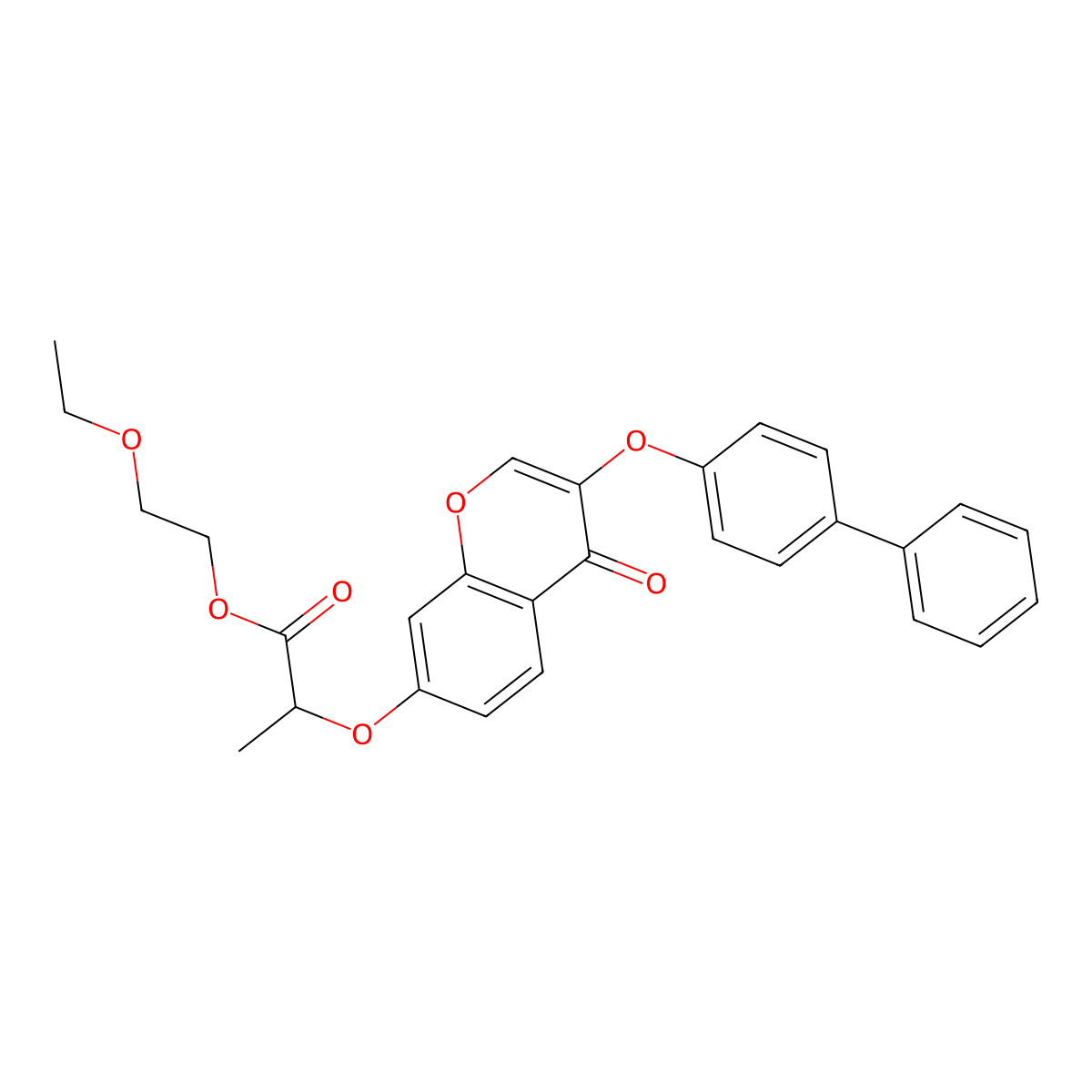 2-Ethoxyethyl 2-[4-oxo-3-(4-phenylphenoxy)chromen-7-yloxy]propanoate molecular structure, CAS 384801-36-9