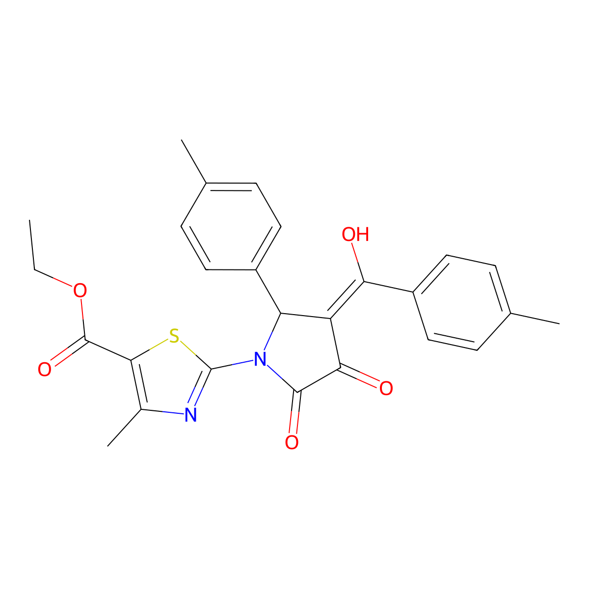 Ethyl 2-[3-[hydroxy-(4-methylphenyl)methylidene]-2-(4-methylphenyl)-4,5-dioxopyrrolidin-1-yl]-4-methyl-1,3-thiazole-5-carboxylate molecular structure, CAS 384801-46-1