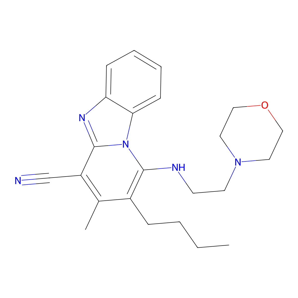 2-Butyl-3-methyl-1-(2-morpholin-4-ylethylamino)pyrido[1,2-a]benzimidazole-4-carbonitrile molecular structure, CAS 384801-61-0