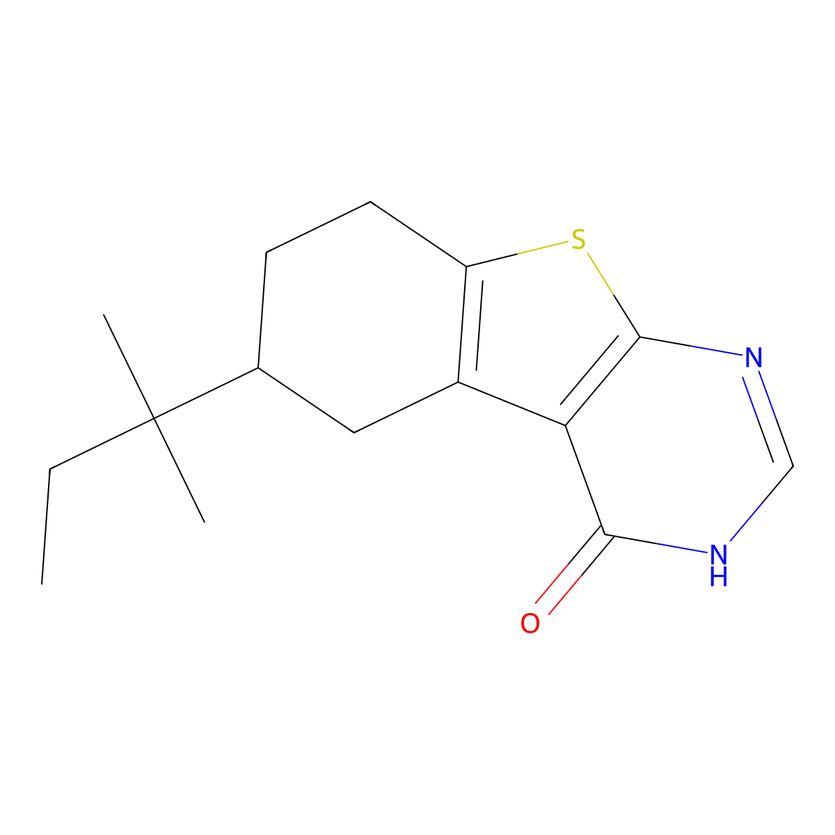 6-(2-methylbutan-2-yl)-5,6,7,8-tetrahydro[1]benzothieno[2,3-d]pyrimidin-4(3H)-one molecular structure, CAS 384801-65-4