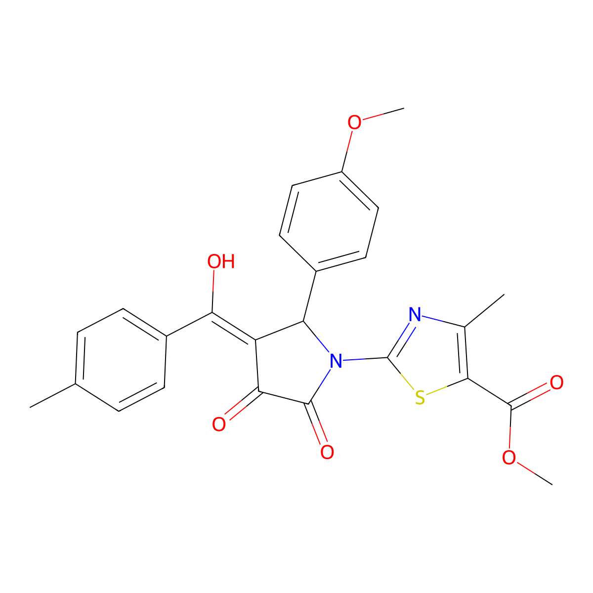Methyl 2-[3-[hydroxy-(4-methylphenyl)methylidene]-2-(4-methoxyphenyl)-4,5-dioxopyrrolidin-1-yl]-4-methyl-1,3-thiazole-5-carboxylate molecular structure, CAS 384801-67-6