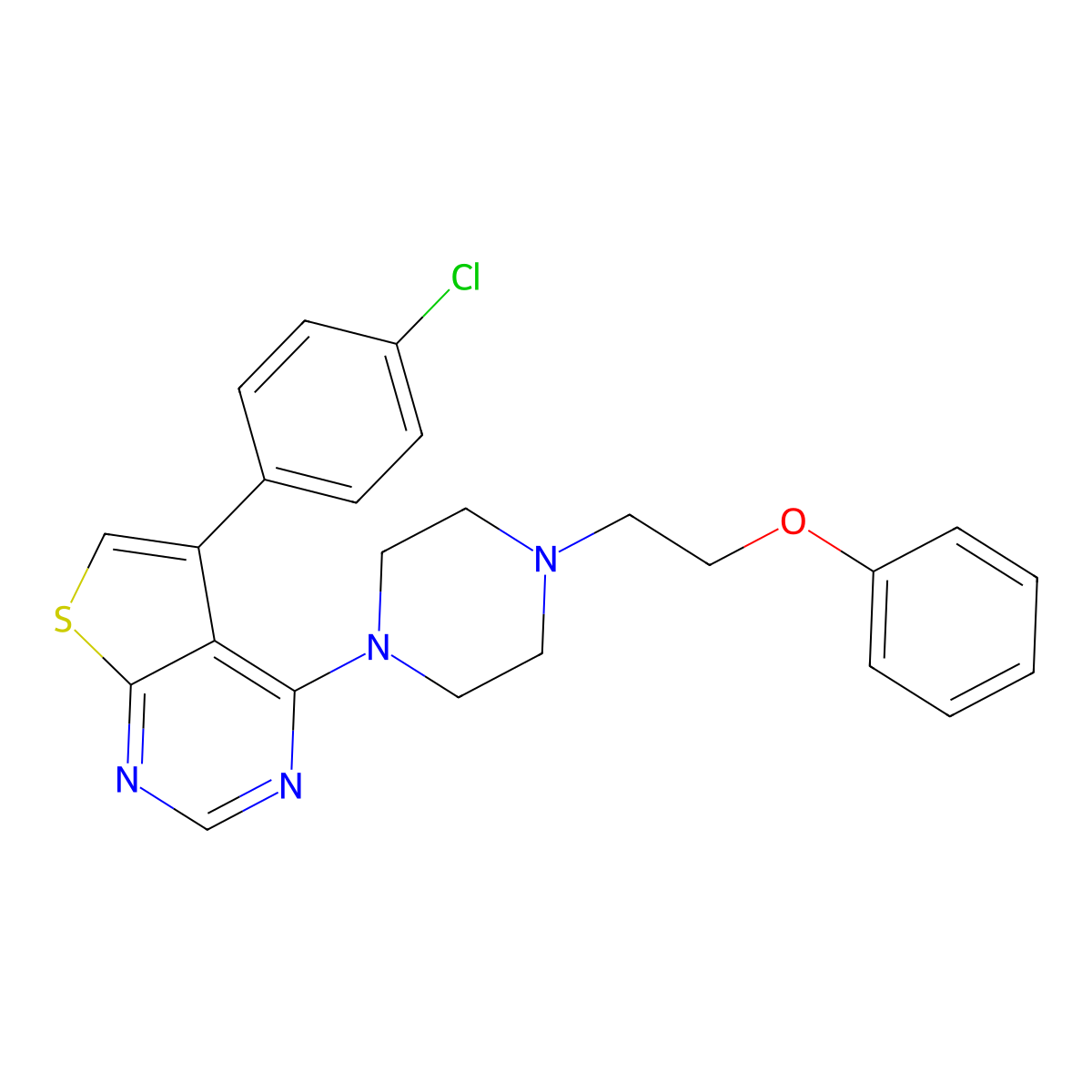 5-(4-Chlorophenyl)-4-(4-(2-phenoxyethyl)piperazin-1-yl)thieno[2,3-d]pyrimidine molecular structure, CAS 384801-68-7