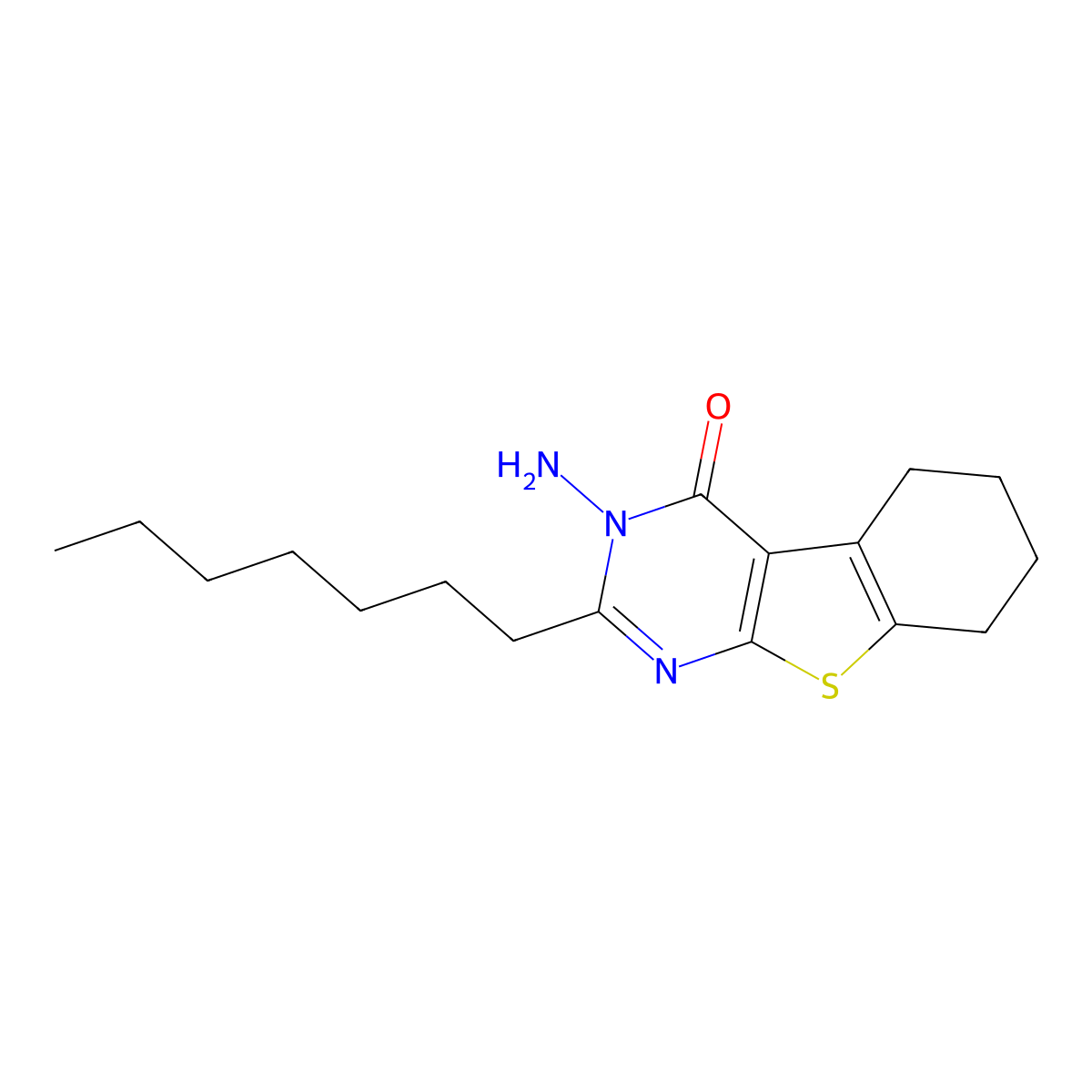 3-Amino-2-heptyl-5,6,7,8-tetrahydro-[1]benzothiolo[2,3-d]pyrimidin-4-one molecular structure, CAS 384801-72-3
