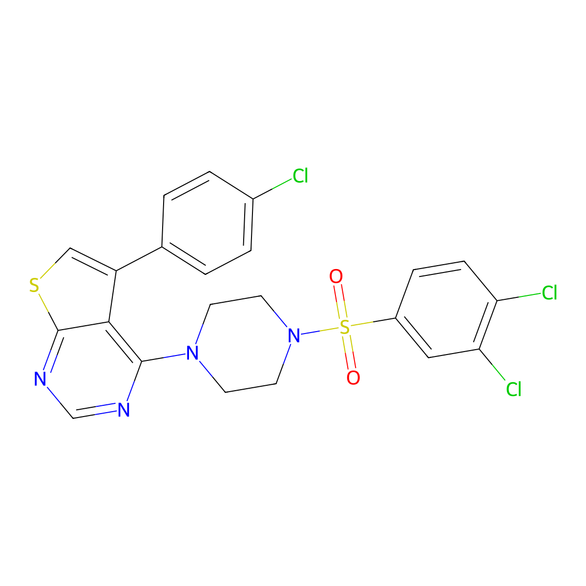 5-(4-Chlorophenyl)-4-{4-[(3,4-dichlorophenyl)sulfonyl]piperazin-1-yl}thieno[2,3-d]pyrimidine molecular structure, CAS 384801-91-6