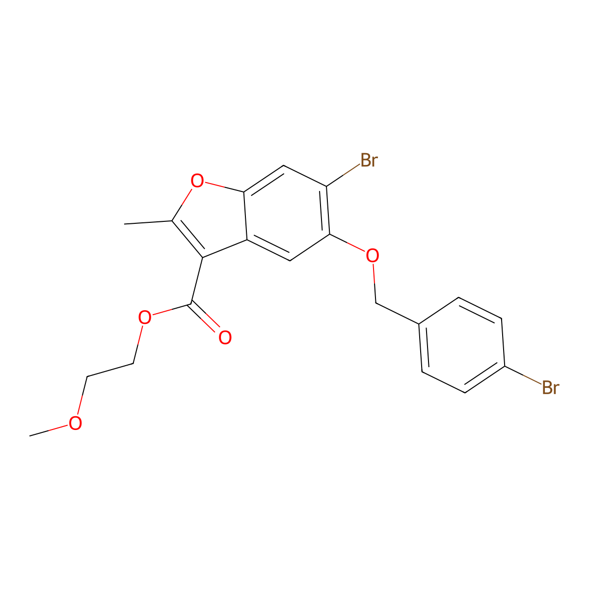 2-Methoxyethyl 6-bromo-5-[(4-bromophenyl)methoxy]-2-methyl-1-benzofuran-3-carboxylate molecular structure, CAS 384801-94-9