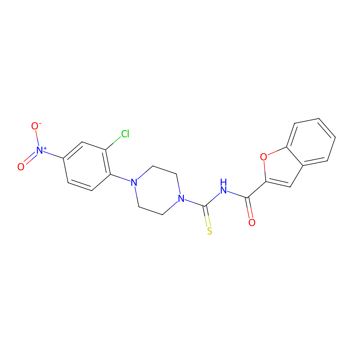 N-[4-(2-chloro-4-nitrophenyl)piperazine-1-carbothioyl]-1-benzofuran-2-carboxamide molecular structure, CAS 384802-06-6