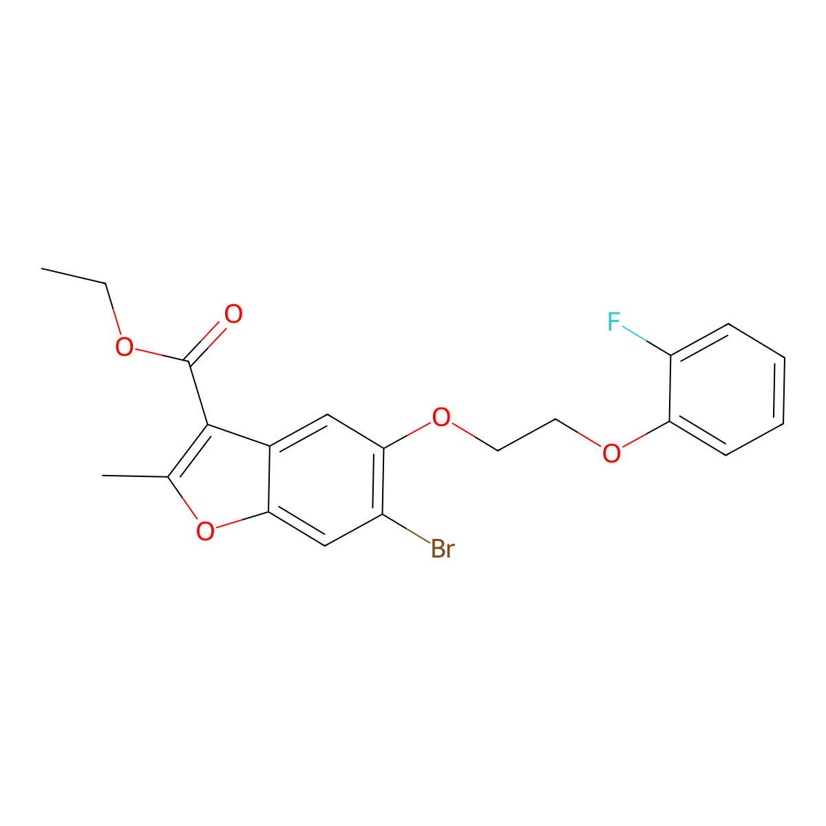 Ethyl 6-bromo-5-[2-(2-fluorophenoxy)ethoxy]-2-methyl-1-benzofuran-3-carboxylate molecular structure, CAS 384802-07-7
