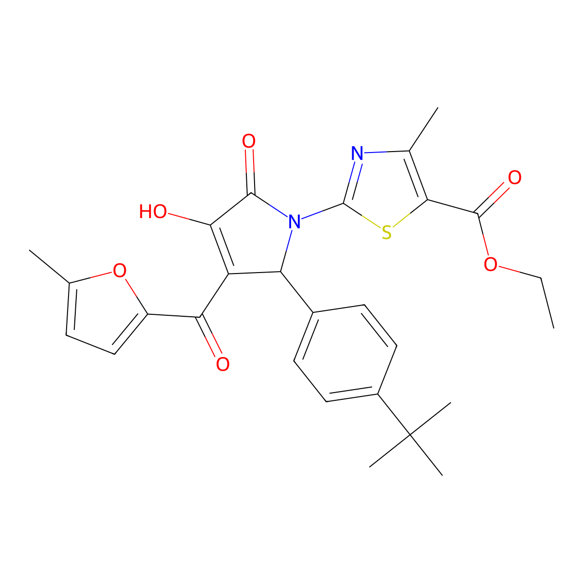 ethyl 2-{(3E)-2-(4-tert-butylphenyl)-3-[hydroxy(5-methylfuran-2-yl)methylidene]-4,5-dioxopyrrolidin-1-yl}-4-methyl-1,3-thiazole-5-carboxylate molecular structure, CAS 384802-19-1