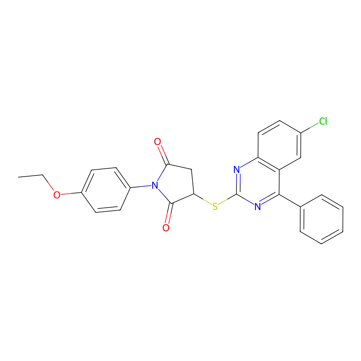 3-[(6-Chloro-4-phenylquinazolin-2-yl)sulfanyl]-1-(4-ethoxyphenyl)pyrrolidine-2,5-dione molecular structure, CAS 384802-22-6