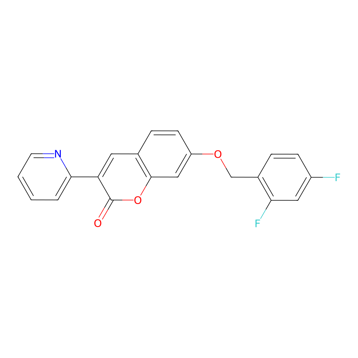 7-((2,4-difluorobenzyl)oxy)-3-(pyridin-2-yl)-2H-chromen-2-one molecular structure, CAS 384802-58-8