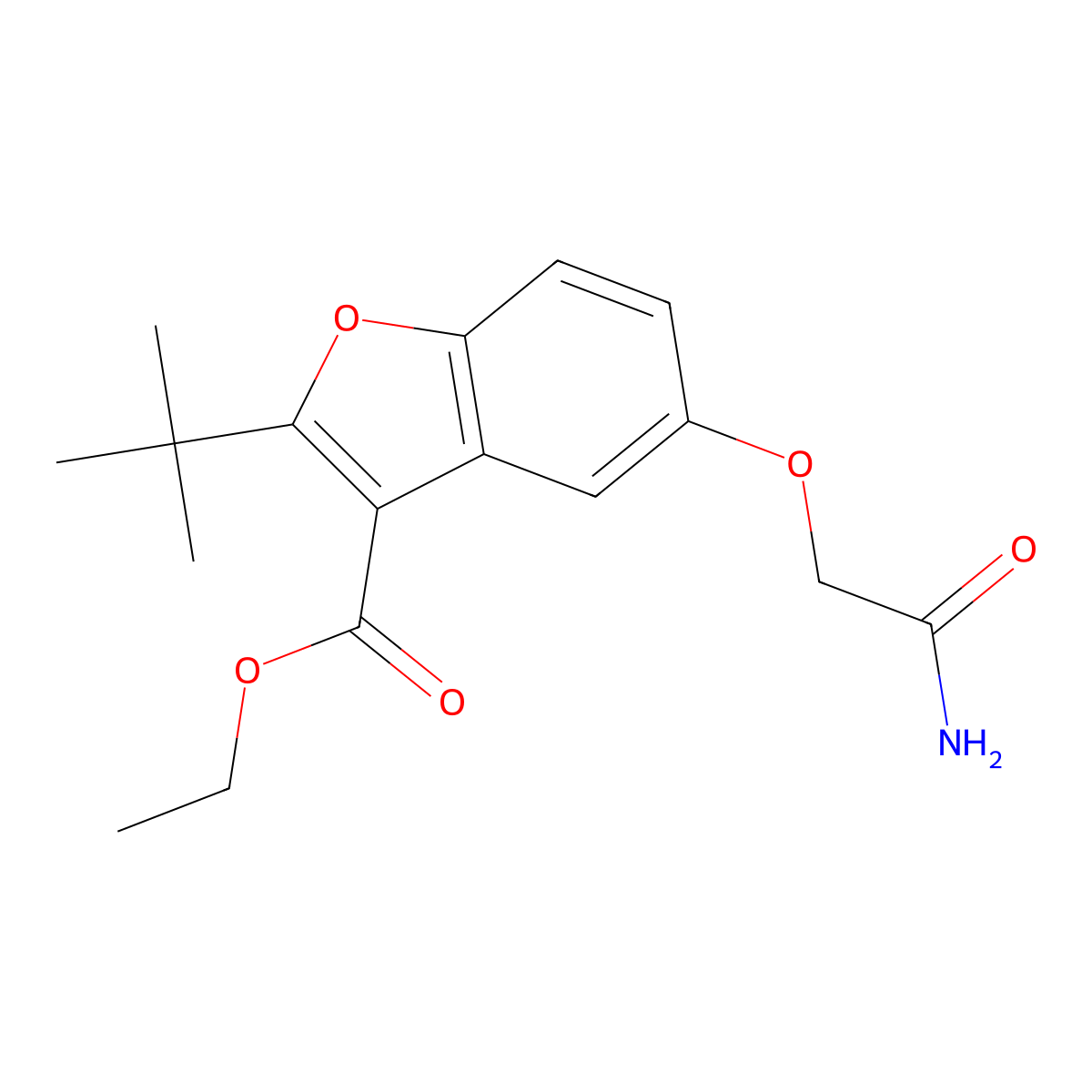 Ethyl 2-tert-butyl-5-(carbamoylmethoxy)-1-benzofuran-3-carboxylate molecular structure, CAS 384802-65-7