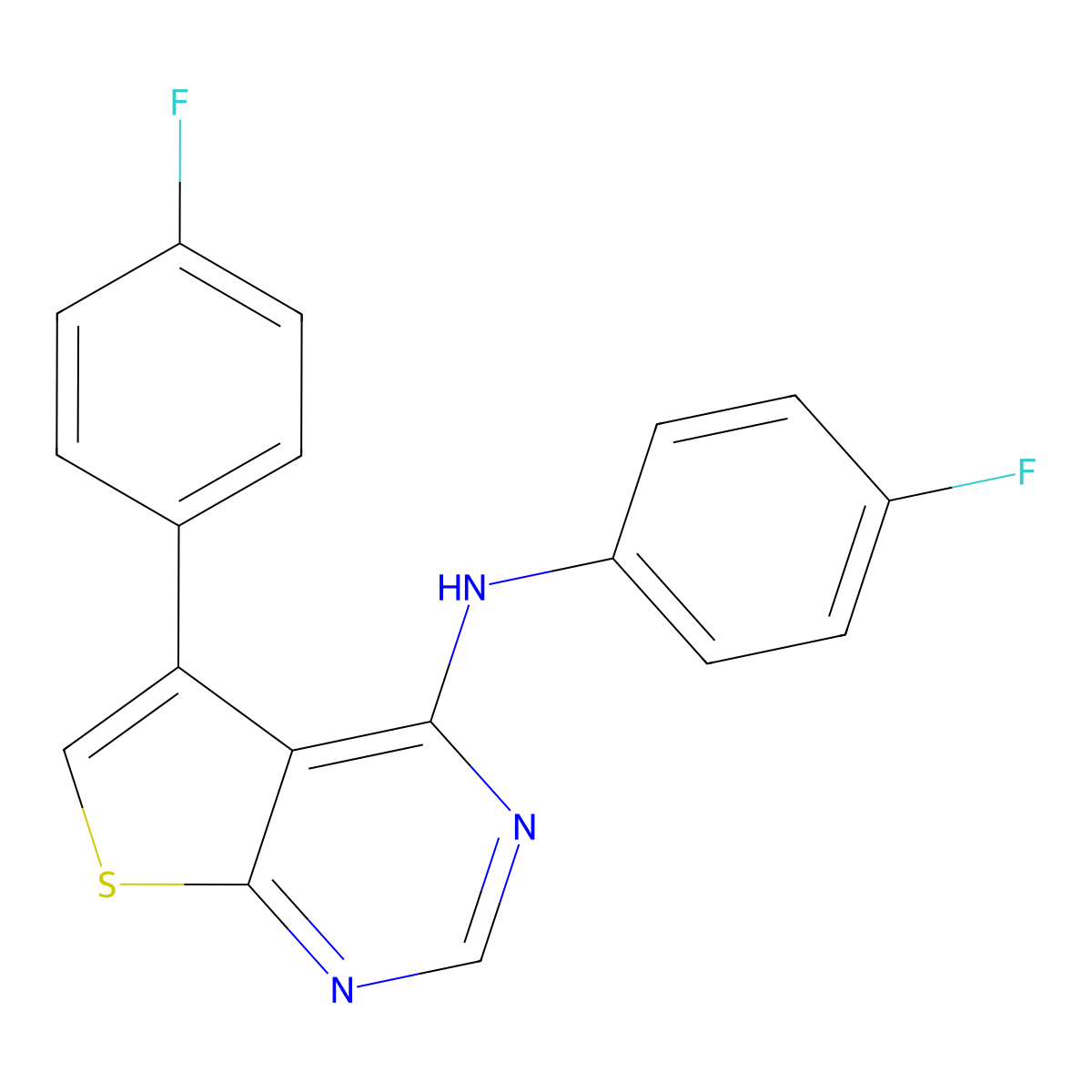 N,5-bis(4-fluorophenyl)thieno[2,3-d]pyrimidin-4-amine molecular structure, CAS 384802-74-8
