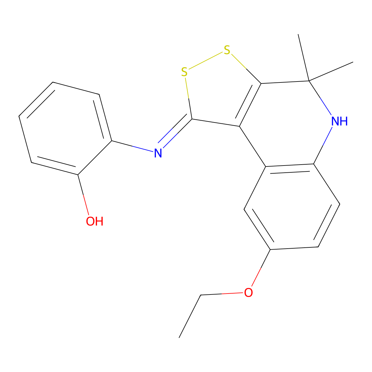 2-{[(1Z)-8-ethoxy-4,4-dimethyl-4,5-dihydro-1H-[1,2]dithiolo[3,4-c]quinolin-1-ylidene]amino}phenol molecular structure, CAS 384802-79-3