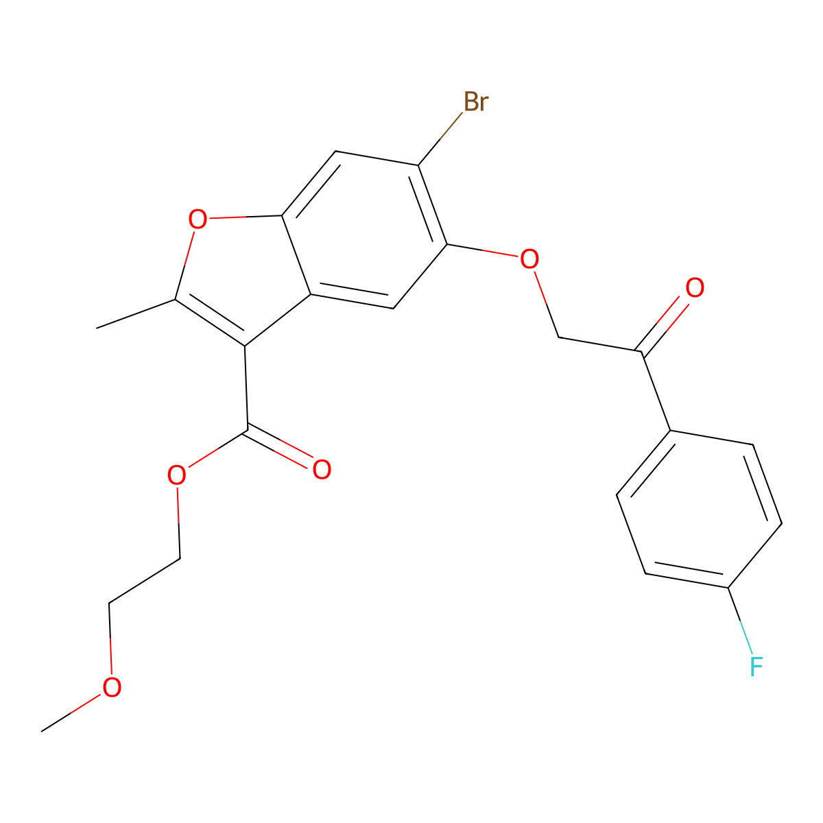 2-Methoxyethyl 6-bromo-5-[2-(4-fluorophenyl)-2-oxoethoxy]-2-methyl-1-benzofuran-3-carboxylate molecular structure, CAS 384802-82-8