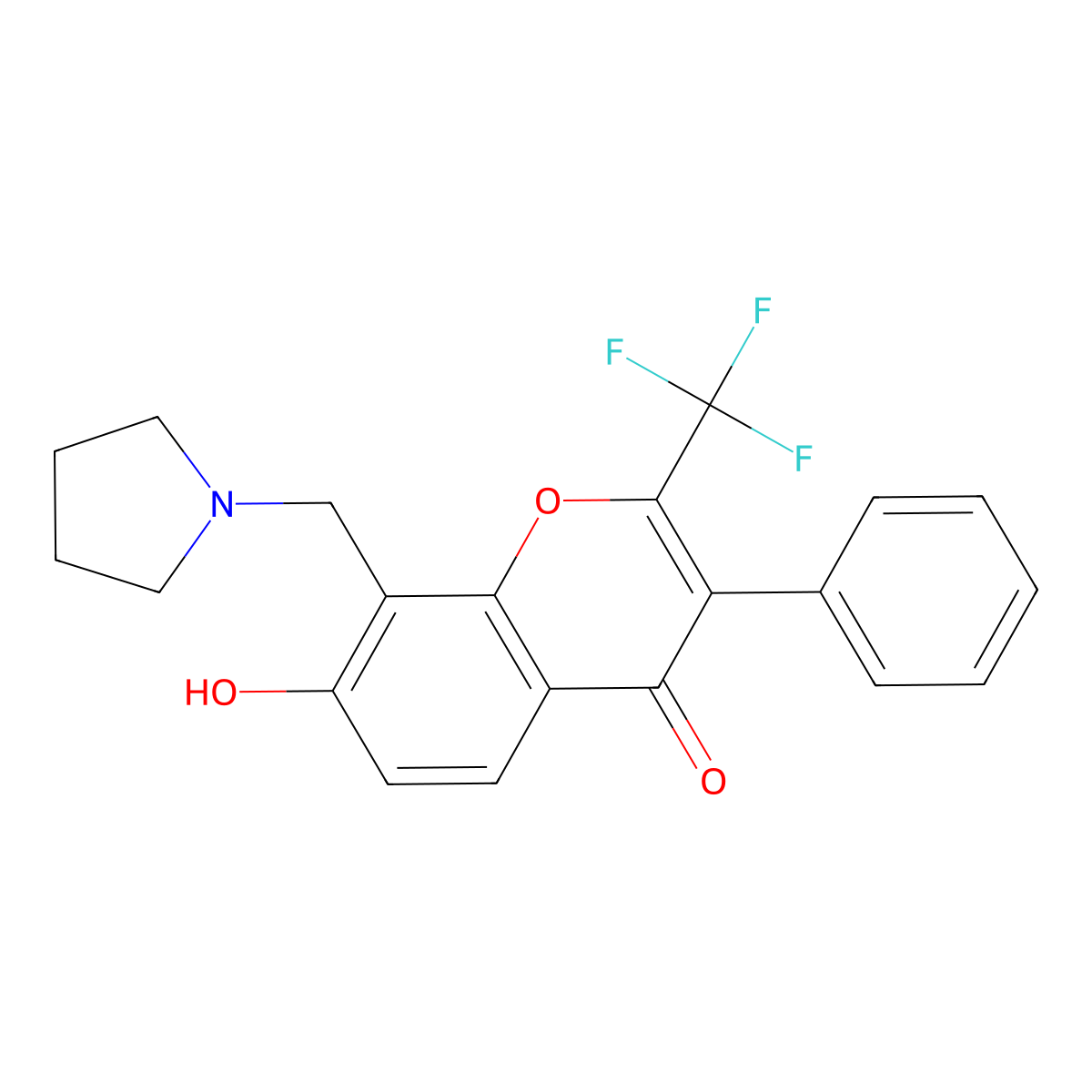 7-hydroxy-3-phenyl-8-(pyrrolidin-1-ylmethyl)-2-(trifluoromethyl)-4H-chromen-4-one molecular structure, CAS 384802-95-3