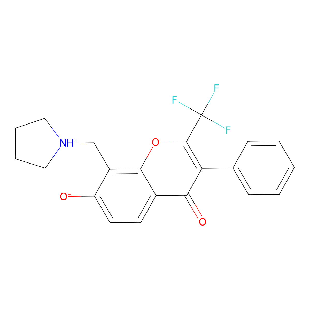 7-hydroxy-3-phenyl-8-(pyrrolidin-1-ylmethyl)-2-(trifluoromethyl)-4H-chromen-4-one molecular structure, CAS 384802-95-3