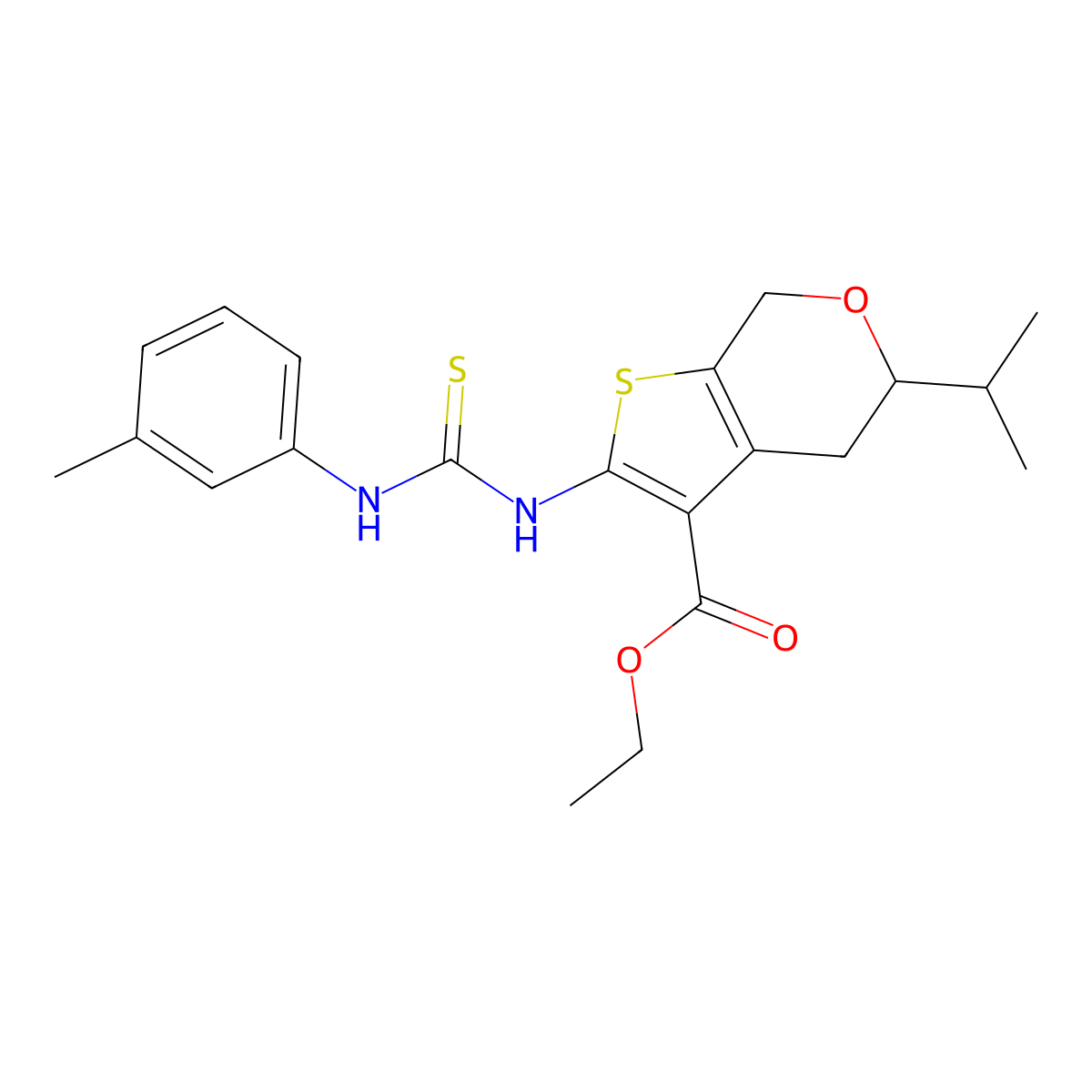 ethyl 2-[(3-methylphenyl)carbamothioylamino]-5-propan-2-yl-5,7-dihydro-4H-thieno[2,3-c]pyran-3-carboxylate molecular structure, CAS 384803-17-2