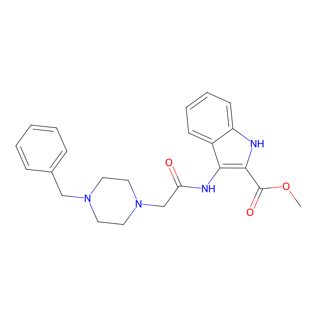 methyl 3-{[(4-benzyl-1-piperazinyl)acetyl]amino}-1H-indole-2-carboxylate molecular structure, CAS 384803-25-2