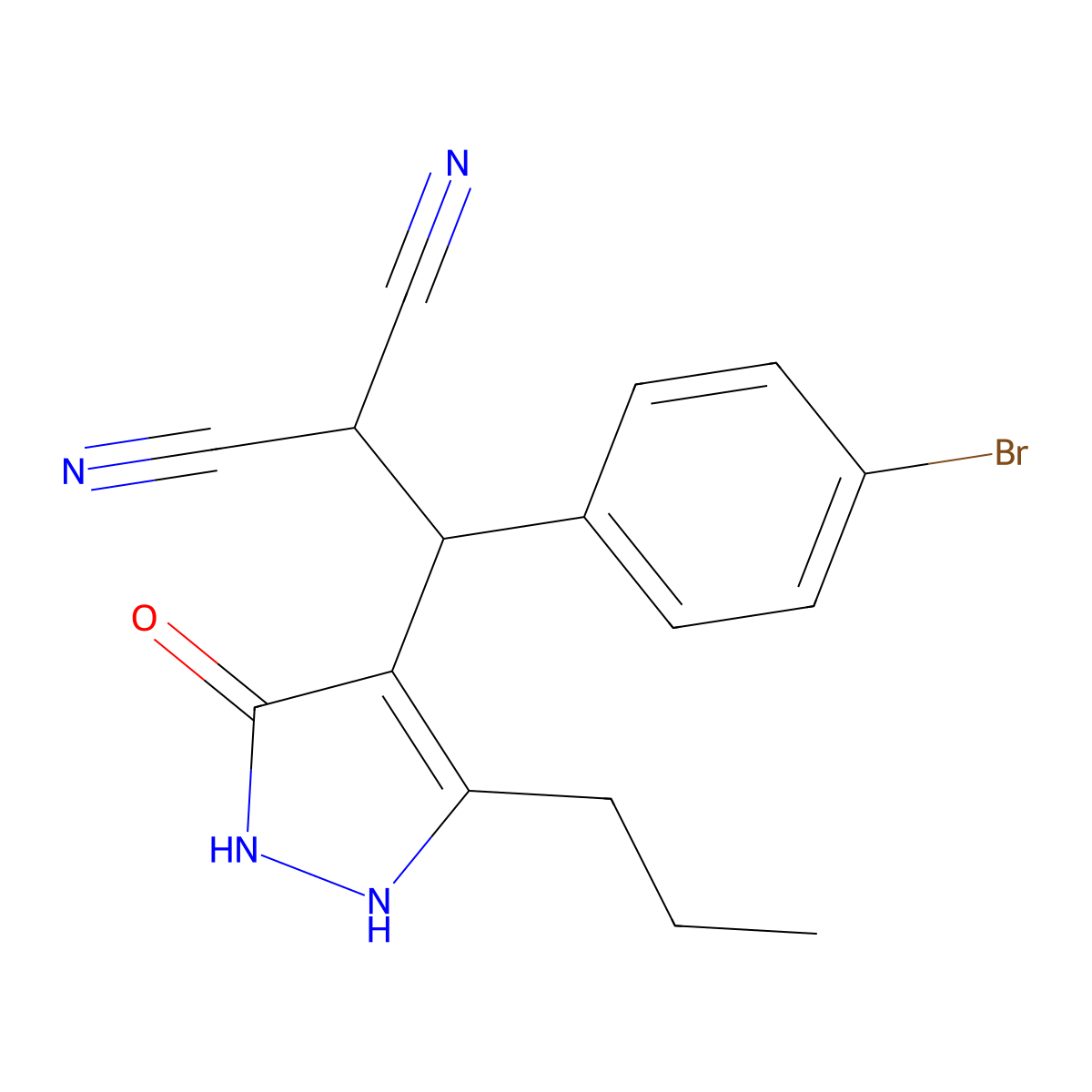 2-[(4-bromophenyl)(3-hydroxy-5-propyl-1H-pyrazol-4-yl)methyl]malononitrile molecular structure, CAS 384803-80-9