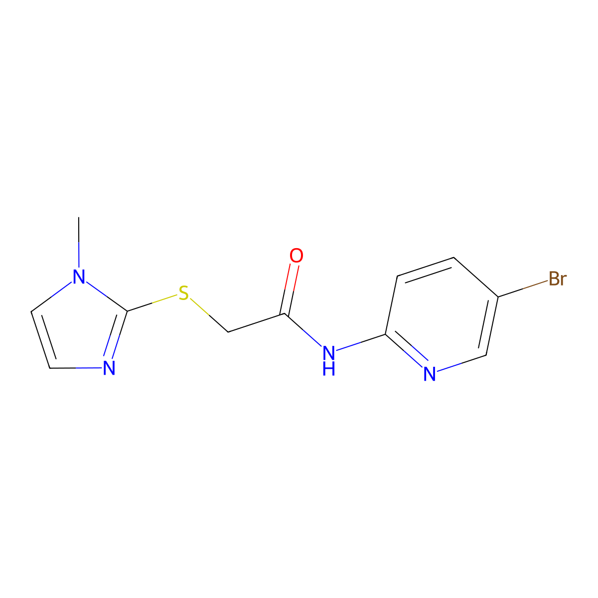 N-(5-bromopyridin-2-yl)-2-(1-methylimidazol-2-yl)sulfanylacetamide molecular structure, CAS 384806-55-7