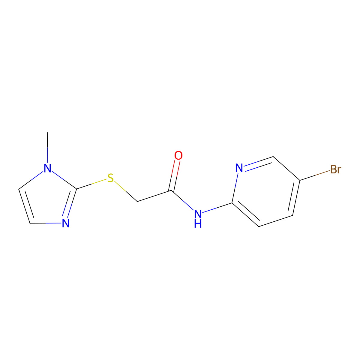 N-(5-bromopyridin-2-yl)-2-(1-methylimidazol-2-yl)sulfanylacetamide molecular structure, CAS 384806-55-7