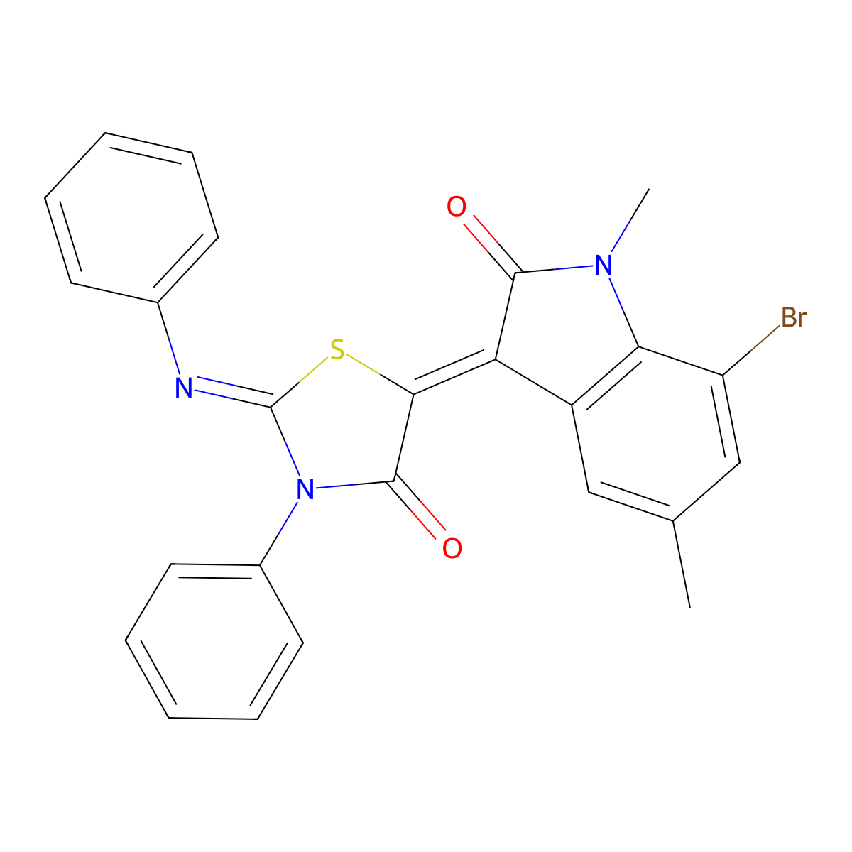 7-Bromo-1,3-dihydro-1,5-dimethyl-3-[4-oxo-3-phenyl-2-(phenylimino)-5-thiazolidinylidene]-2H-indol-2-one molecular structure, CAS 384807-18-5