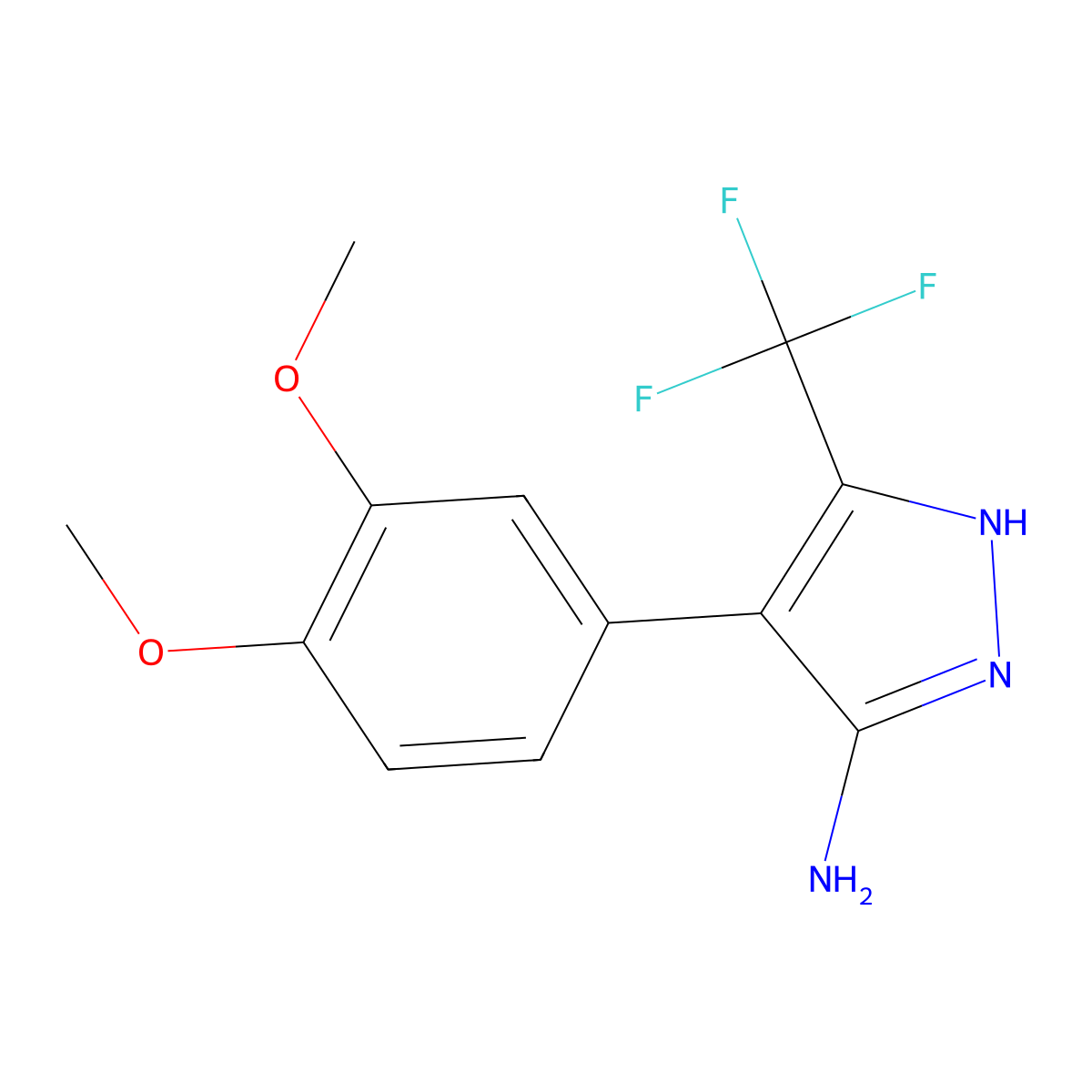4-(3,4-Dimethoxyphenyl)-3-(trifluoromethyl)-1H-pyrazol-5-amine molecular structure, CAS 384811-13-6