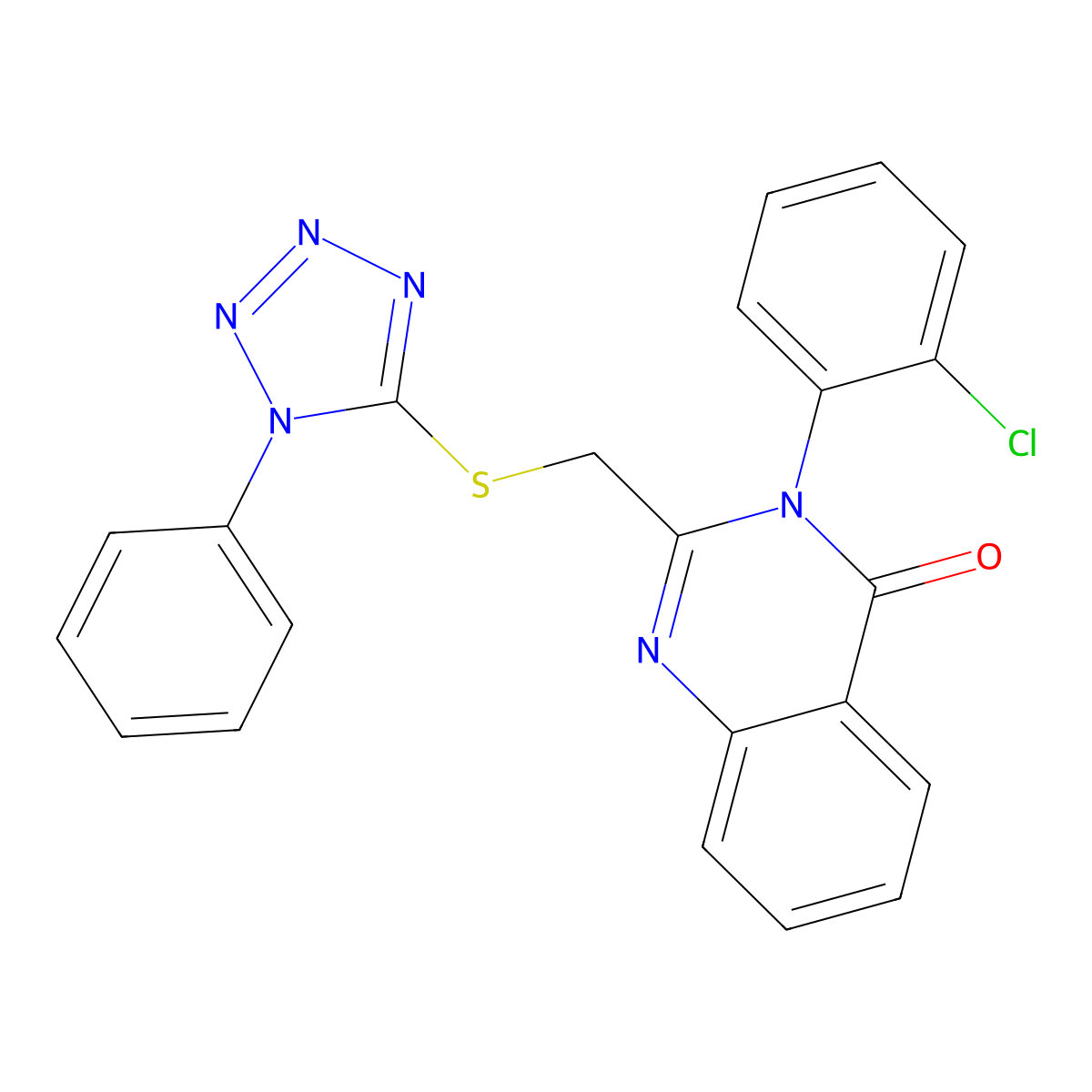 3-(2-Chlorophenyl)-2-[(1-phenyltetrazol-5-yl)sulfanylmethyl]quinazolin-4-one molecular structure, CAS 384814-87-3