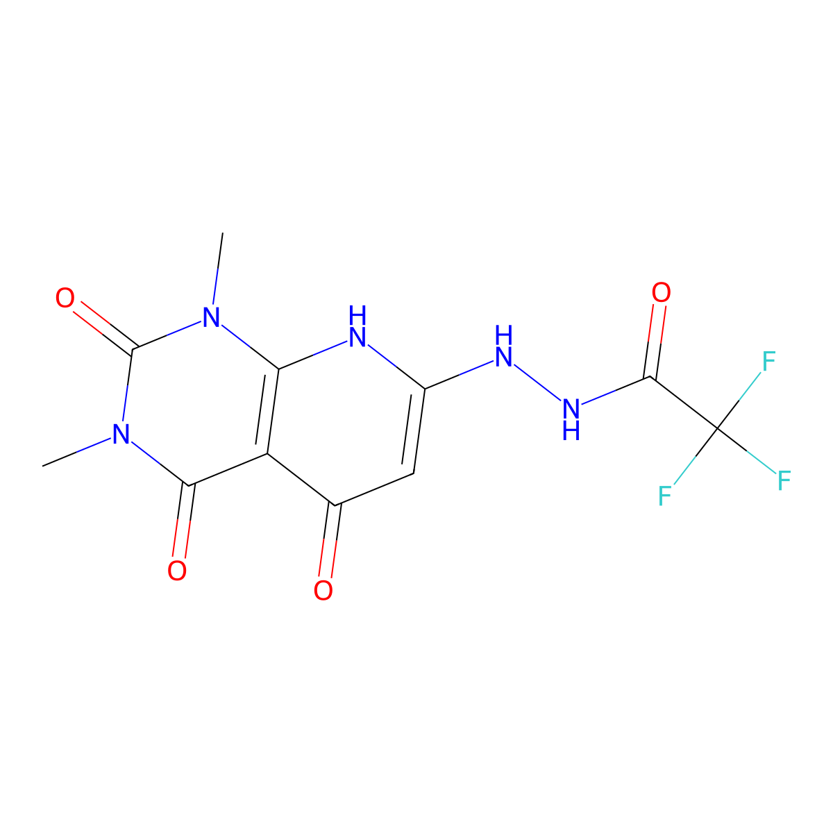 2,2,2-Trifluoroacetic acid 2-(1,2,3,4-tetrahydro-5-hydroxy-1,3-dimethyl-2,4-dioxopyrido(2,3-d)pyrimidin-7-yl)hydrazide molecular structure, CAS 384815-13-8