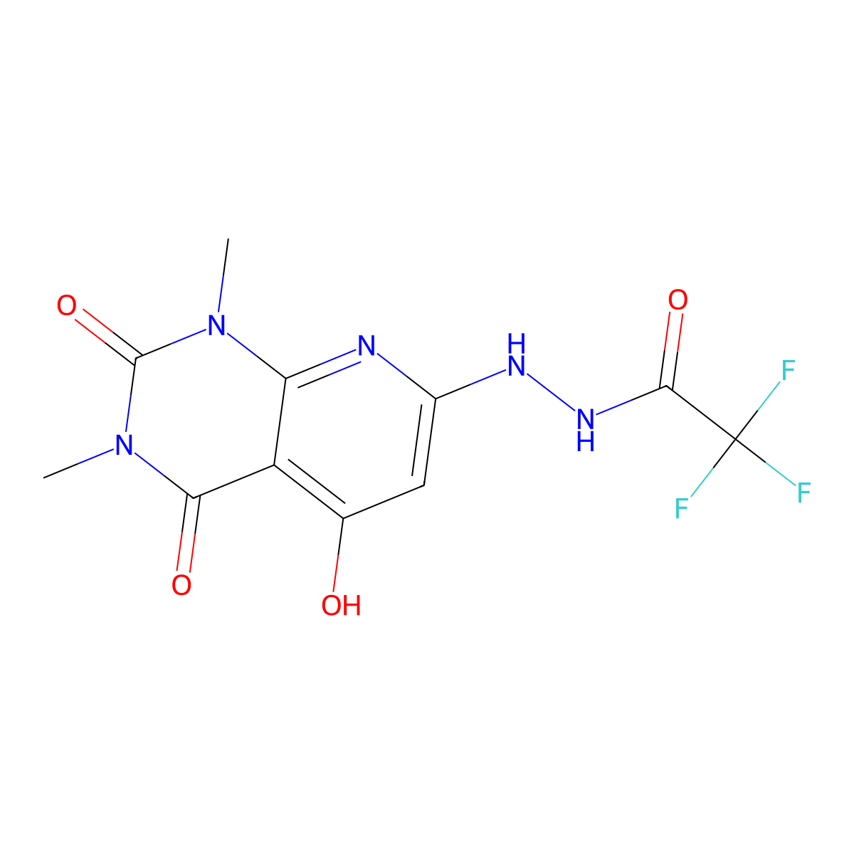2,2,2-Trifluoroacetic acid 2-(1,2,3,4-tetrahydro-5-hydroxy-1,3-dimethyl-2,4-dioxopyrido(2,3-d)pyrimidin-7-yl)hydrazide molecular structure, CAS 384815-13-8
